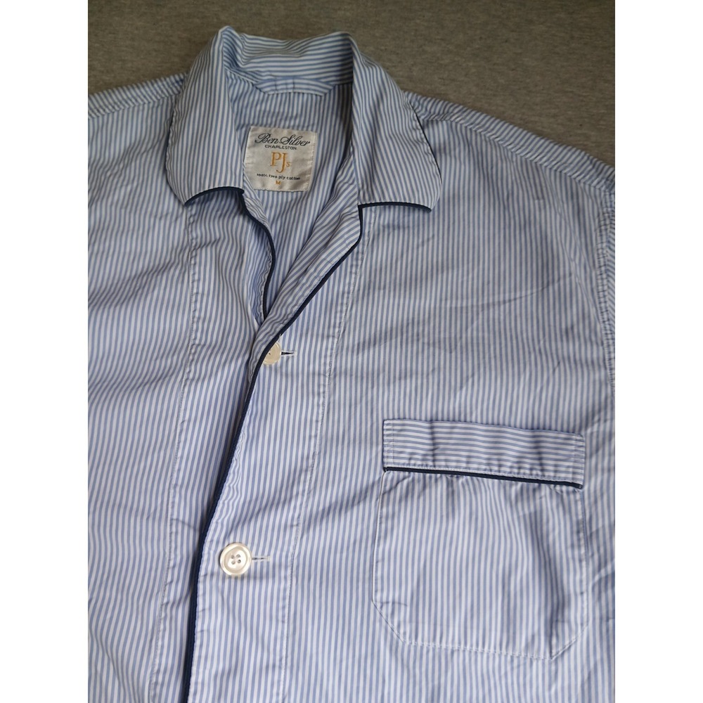 Ben Silver Shirt Mens PJ'S Sleep Pajama 2 Ply Cotton Striped Preppy Pockets